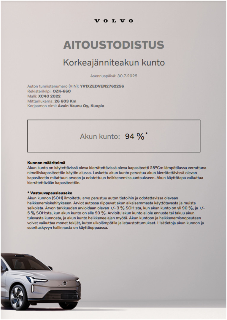 Esittelykuva VOLVO XC40 täyssähköautosta.