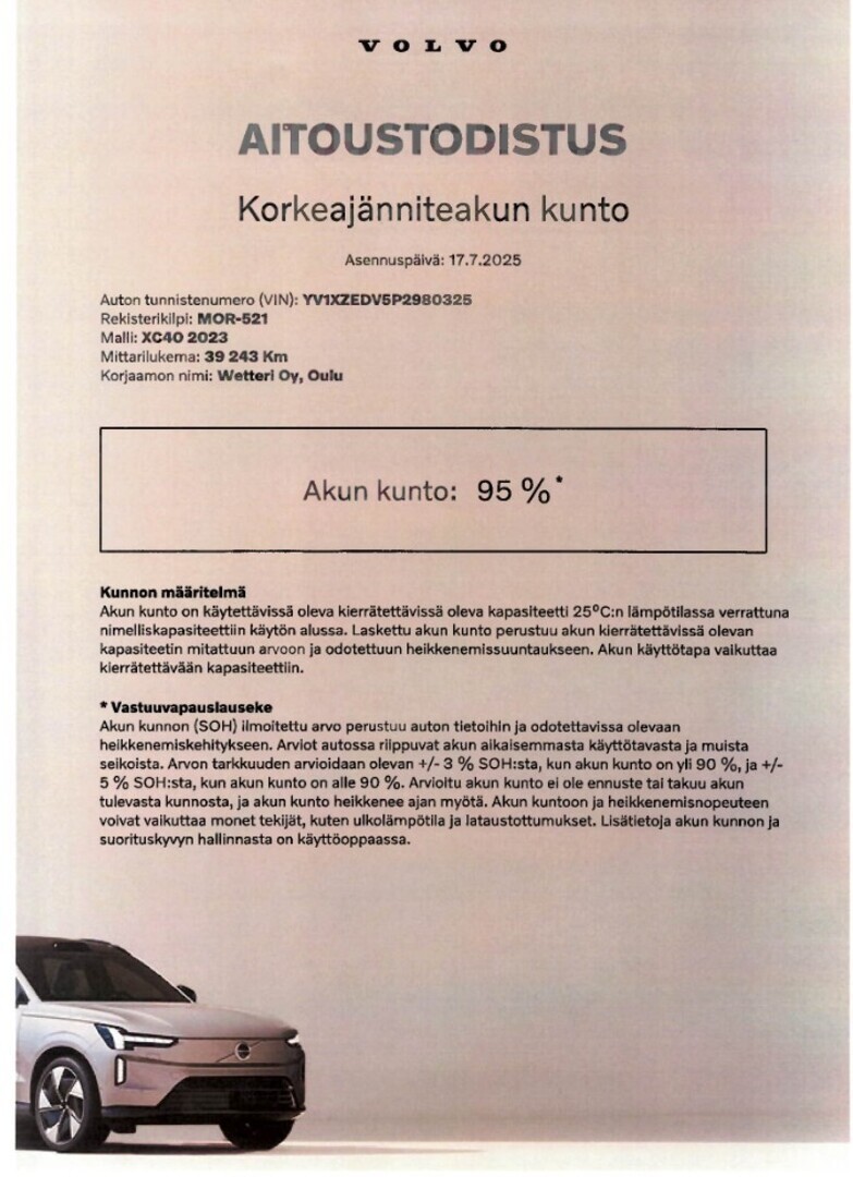Esittelykuva VOLVO XC40 täyssähköautosta.