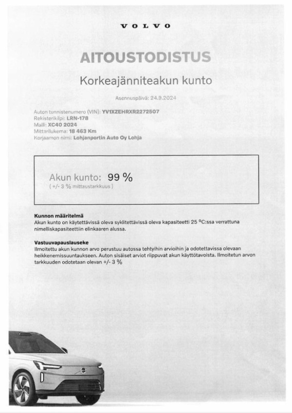 Esittelykuva VOLVO XC40 täyssähköautosta.