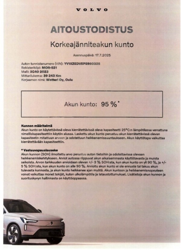 Esittelykuva VOLVO XC40 täyssähköautosta.