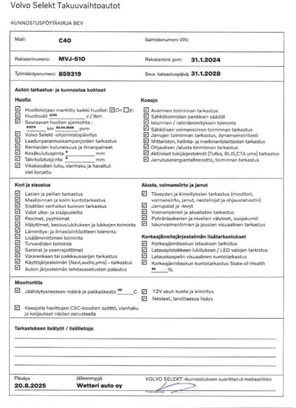Esittelykuva VOLVO C40 täyssähköautosta.
